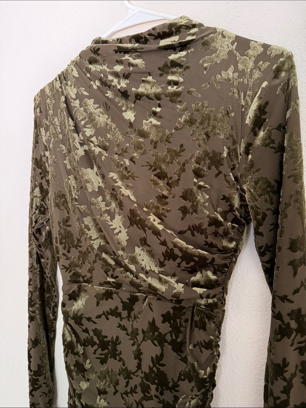 Flying Tomato Olive Ruched Velvet Long Sleeve Midi Dress - Picture 7 of 7
